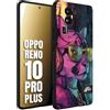 CUSTOMIZZA - Custodia cover nera morbida in tpu compatibile per Oppo Reno 10 PRO PLUS animali cyberpunk pantera street cat fucsia blu giallo