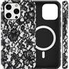 Yoedge Magnetica Cover per iPhone 15 Pro Max Fiori Pizzo, Aesthetic Nero Lace Vintage Motivo, Compatibile con MagSafe Silicone Custodia per Ragazza Donne, Case per iPhone 15Pro Max 6,7
