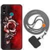 vingarshern Cover Compatibile con Honor 9X Lite Custodia in Silicone Sottile,Case Antiurto e Antigraffio con Motivo+1×Catena/Cordino per Cellulare,Rosa rossa