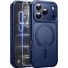Qasyfanc Magnetica Cover per iPhone 18 Pro,Blu Scuro | Compatibile con MagSafe,con 1 Pezzi Vetro Temperato Pellicola, Cover Clear Slim Fit Antiurto Militare Antigiallo