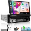 Ezonetronics Autoradio Bluetooth 1 Din con Carplay Android Auto schermo da 7 pollici | 7 Pollici Retrattile manual Touchscreen Supporta Bluetooth Vivavoce/FM Radio RDS/Mirror Link/USB/EQ Controllo al Volante