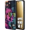 CUSTOMIZZA - Custodia cover nera morbida in tpu compatibile per Oppo Reno 14 F animali cyberpunk pantera street cat fucsia blu giallo