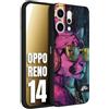 CUSTOMIZZA - Custodia cover nera morbida in tpu compatibile per Oppo Reno 14 animali cyberpunk pantera street cat fucsia blu giallo