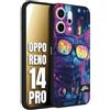 CUSTOMIZZA - Custodia cover nera morbida in tpu compatibile per Oppo Reno 14 PRO animali cyberpunk gatto street cat fucsia blu giallo