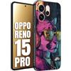 CUSTOMIZZA - Custodia cover nera morbida in tpu compatibile per Oppo Reno 15 PRO animali cyberpunk pantera street cat fucsia blu giallo