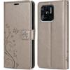 betterfon Custodia protettiva a portafoglio compatibile con Xiaomi Redmi 10C, in pelle sintetica di alta qualità, motivo floreale, grigio