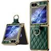 Konstreet Custodia per Samsung Galaxy Z Flip 5 in morbida pelle con motivo a rombi e anello decorativo, pieghevole, atmosfera semplice, sottile ed elegante, resistente, anti-impronte, verde