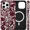Yoedge Magnetica Cover per iPhone 16 Pro Fiori Pizzo, Aesthetic Rosso Lace Vintage Motivo, Compatibile con MagSafe, Valentine Valentinstag per Ragazza Donne, Case per iPhone 16Pro 6,3, Bordeaux