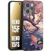 CUSTOMIZZA - Custodia cover nera morbida in tpu compatibile per Oppo Reno 15 F - Reno 15 FS giapponese lago carpa koi rosa con foglie d'acero disegnata tattoo