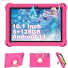 YOBWOK Tablet Bambini 10.1 Pollici Andriod 13,Rosa | 8GB RAM 128GB Rom per Bambini 3 4 5 6 7 8 9 10 11 12 Anni,Controllo Parentale,6000mAh,1280x800,Doppia Fotocamera con Custodia