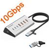 Generico Hub USB 3.2 Type-C e Type-A, 7 Porte per PC e Laptop, Silver, Trasferimento Dati fino a 10 Gbps, Lega di Alluminio, 20x15x10 cm