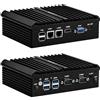 CWWK Mini PC Fanless Industrial J4125, 2x RS232/RS485 COM, 2 x Gigabit LAN, Micro Embedded Mini Computer Box, 16GB RAM 128GB mSATA SSD, Support SIM, mPCIe, SATA, HD, VGA, 6USB