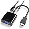 TAKUZA Adattatore da HDMI a VGA 1080P 60Hz, adattatore da HDMI a VGA con audio e cavo di alimentazione
