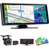 Motorsi Carplay Autoradio Portatile, Schermo Bluetooth per Auto 10.26 Touchscreen Monitor, 12-24V Smart Dash Andriod Auto GPS Navi AUX EQ Mirror Link FM Assistente Vocale 64G TF Telecamera Posteriore