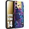 CUSTOMIZZA - Custodia cover nera morbida in tpu compatibile per Oppo Reno 14 animali cyberpunk orsetto orso street bear fucsia blu night