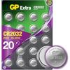 GP Extra Batteria Bottone al litio CR2032 3V | Set da 20 batterie 2032 | Batteria a bottone 2032 da 3V, ideale per AirTag, luci LED, chiavi auto e altro | Lunga durata e a prova di perdite