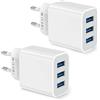 Amoner Caricatore USB, adattatore USB a 3 porte, 15 W, spina multipla, confezione da 2 pezzi, per iPhone15/14/13/12/11/X/8 e Samsung, Xiaomi, tablet, smartwatch, cellulari