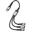 XMSJSIY Cavo di ricarica USB tipo C Y splitter 1 in 3 uscite, adattatore USB C 1 maschio a 3 prese di tipo C PD 60 W ricarica rapida e porta OTG cavo di trasferimento dati per laptop Mac flash drive