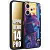 CUSTOMIZZA - Custodia cover nera morbida in tpu compatibile per Oppo Reno 14 PRO animali cyberpunk orsetto orso street bear fucsia blu night
