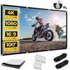 Qettkoom Telo Proiettore 100 Pollici, Schermo Proiettore Formato 16:9 HD, Pieghevole, Rinforzato e Antigrinze, con Ganci, Corde e Borsa da Trasporto, Schermo per Home Cinema, Ufficio e Campeggio All'aperto