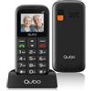 Qubo P186 Telefono per Anziani 4G, Tasti Grandi, SOS, Doppia SIM, Nero | Telefono senior con tasti grandi e uso semplice - Schermo 1,77 - Batteria 1000 mAh - SOS - Base di ricarica inclusa