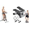 Sunny Health & Fitness Mini Stepper Machine, with Resistance Bands and LCD Monitor + Squat Assist Upright Row-N-Ride Rowing Machine, Horse Riding Machine