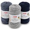 Stafil Filato Macramè in Cotone Riciclato Ø 2 mm 100 g 90 m Set 3 Gomitoli Colore Pietra Indaco Blu
