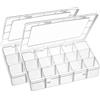 Exptolii Scatola organizer in plastica con 15 scomparti grandi, con divisori, confezione da 2 contenitori trasparenti per nastri washi, perline, artigianato, gioielli, attrezzatura da pesca