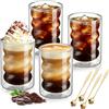 ZITUZY 4 bicchieri da latte macchiato da 350 ml, a doppia parete, con 4 cucchiai, in vetro borosilicato a spirale, per latte, tè, iced americano