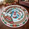 PEIHUODAN Tappeto Natalizio Rotondo 3D Treno, Babbo Natale e Paesaggio Invernale, Morbido Tappeto Decorativo Antiscivolo per Soggiorno Camera Bambini Festa di Natale (Color 1,120 cm)