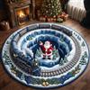 PEIHUODAN Tappeto Natalizio Rotondo 3D Treno, Babbo Natale e Paesaggio Invernale, Morbido Tappeto Decorativo Antiscivolo per Soggiorno Camera Bambini Festa di Natale (Color 6,120 cm)