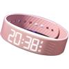 HEIBTENY Smart Wristband silenzioso vibrazione sveglia orologio con contapassi e contacalorie, cronometro, monitoraggio del sonno, design impermeabile IP65 e ricarica USB (rosa)