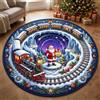 PEIHUODAN Tappeto Natalizio Rotondo 3D Treno, Babbo Natale e Paesaggio Invernale, Morbido Tappeto Decorativo Antiscivolo per Soggiorno Camera Bambini Festa di Natale (Color 4,130 cm)