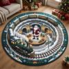 PEIHUODAN Tappeto Natalizio Rotondo 3D Treno, Babbo Natale e Paesaggio Invernale, Morbido Tappeto Decorativo Antiscivolo per Soggiorno Camera Bambini Festa di Natale (Color 3,120 cm)