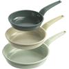 FLOVIA COOK BY NATURE Set di Padelle Antiaderenti in Ferro 20/24/28 cm, Rivestimento Ceramica | Batteria Pentole Induzione Per Tutti I Piani Cottura,Senza Ptfe, Pfas, Pfoa, Adatte Per Forno