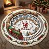 PEIHUODAN Tappeto Natalizio Rotondo 3D Treno, Babbo Natale e Paesaggio Invernale, Morbido Tappeto Decorativo Antiscivolo per Soggiorno Camera Bambini Festa di Natale (Color 2,120 cm)
