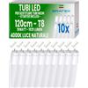 Bratek 10 Tubi Neon Led 120 Cm Luce Naturale T8 G13 18W 1820 Lumen Starter Incluso | Tubo Led 120 Cm 4000K per Sostituzione Neon, Durata 25000 Ore, Fascio di Irradiazione Luminosa 320°, 18 WATT Bianco Naturale