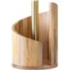 Lapiglo Porta rotolo da cucina, porta asciugamani di carta da lavoro con base in legno, nero, porta rotolo di carta da terra, in acciaio inossidabile, per cucina, WC, (2)