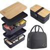STARTONYOU Bento Lunch Box 2 strati Scatola pranzo scomparto 1200 ml Lunchbox ermetico con posate, kit e borsa isotermica, pasto scatola Bento per adulti bambini pic-nic, lavoro scuola (nero)