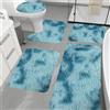 YongXinMY Set di 5 tappeti da bagno shaggy, in microfibra, morbidi e spessi, assorbenti, antiscivolo, a forma di U, per bagno, doccia, vasca, lavandino (blu)