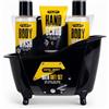Accentra BATH & BODY TOOLKIT - Set regalo da bagno da uomo, giallo e nero | Il gel doccia duo, il peeling per le mani e la spugna a rete completano la routine della cura, disposto in modo compatto come