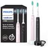 Philips Sonicare 3100 spazzolino elettrico sonico, sensore di pressione e timer, colore rosa e nero, confezione doppia, HX3675/15, Sonicare 3100, Nero/Rosa