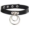 Gualiy Collana Girocollo di Pelle, Choker con Doppio Cerchio Ciondolo Collana 39.8cm Regolabile Choker Gothic Punk