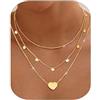 Chriscoco 3pcs Collana Donna Oro/Argento Collana Acciaio Inossidabile Placcato Oro 14k Collane Girocollo Regolabile Catena Argento Choker Perline Cuore Collane per Donna Ragazze