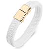 Gualiy Uomo Bracciale in Pelle, Bracciale da Uomo in Acciaio Intrecciato Bracciale con Oro Fibbia 16.5CM Lunghezza Bracciali da Uomo