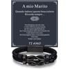 Bandmax Bracciale Uomo in Pelle con Nodo dell'Infinito Ideale Regalo | Regalo Uomo Compleanno Anniversario Laurea Natale per Marito Padre Figlio Amico, Braccialetto 19/21/23cm Confezione Regalo