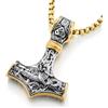 COOLSTEELANDBEYOND Collana Martello di Thor per Uomo, Mjolnir in Acciaio Inox Dorato | Amuleto Nordico Dettagliato, Catena Box Classica, Simbolismo Guerriero Vichingo e Regalo Significativo per Lui