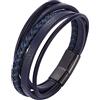 Gualiy Bracciale in Pelle Uomo Punk, Bracciale da Uomo in Acciaio Inox Multistrato Blu e Nero Bracciale 20.5CM Lunghezza Bracciali da Uomo
