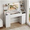 TRIUMPHKEY Tavolo da Trucco con Specchio e Luci, Grande Toeletta da 135 cm con Presa, USB, Cassetti e Piano in Vetro - Tavolo da Toeletta Bianco per Camera da Letto