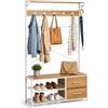 Relaxdays appendiabiti con panca porta scarpe, effetto legno bianco | Attaccapanni per ingresso con 2 cassetti e ganci